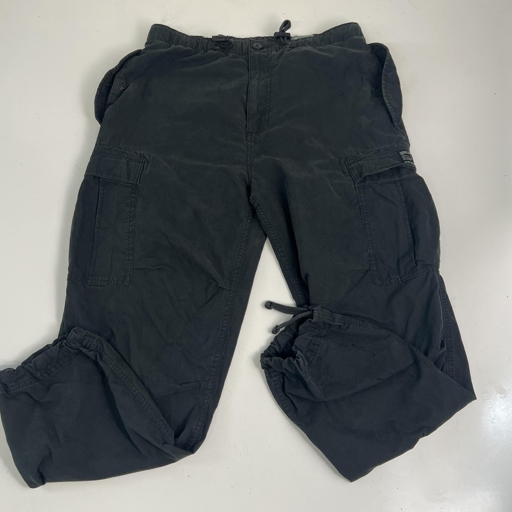 Superdry Ripstop Pants Mens 32x32 Black Cargo Elastic Waist Drawstring Workwear